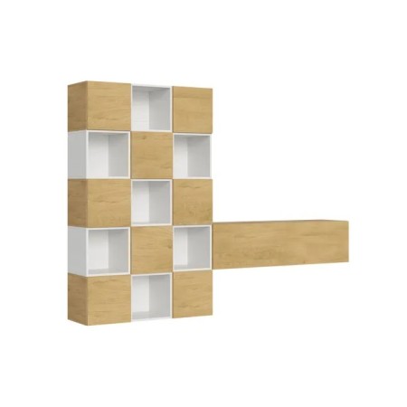 Parete attrezzata 274x200x39,5 cm, bianco frassino e quercia naturale