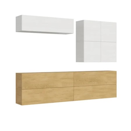 Parete attrezzata 308x200x39,5 cm, bianco frassino e quercia naturale