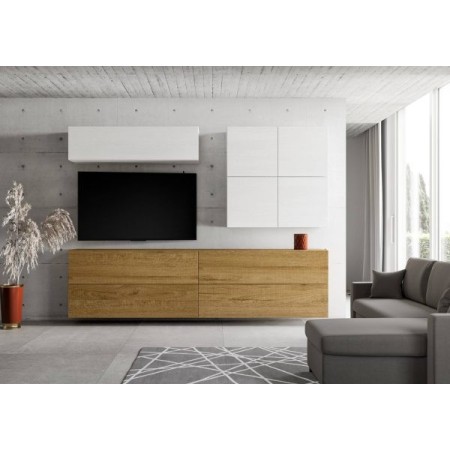 Parete attrezzata 308x200x39,5 cm, bianco frassino e quercia naturale