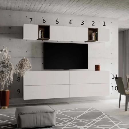 Parete attrezzata 268x120x39,5 cm, bianco frassino e noce