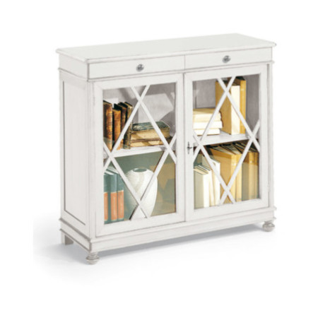 Libreria in legno massello con Cassetti e Ante in Legno Bianco Opaco