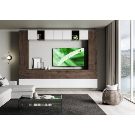 Parete attrezzata 348x254x39,2 cm, bianco frassino e noce
