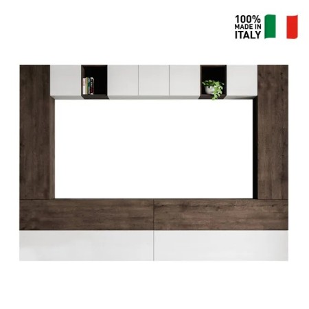Parete attrezzata 348x254x39,2 cm, bianco frassino e noce