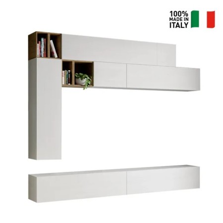 Parete attrezzata 208x234x39,5 cm, bianco frassino e noce