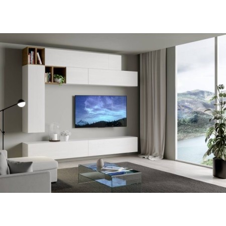 Parete attrezzata 208x234x39,5 cm, bianco frassino e noce