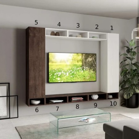 Parete attrezzata 260x194x39,2 cm, bianco frassino e noce