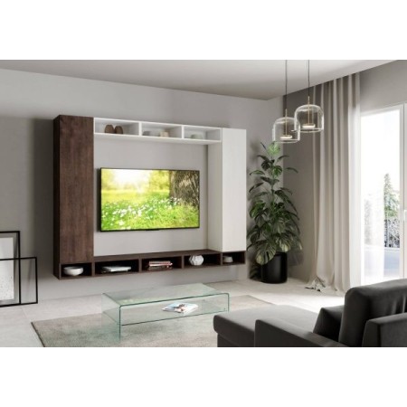 Parete attrezzata 260x194x39,2 cm, bianco frassino e noce