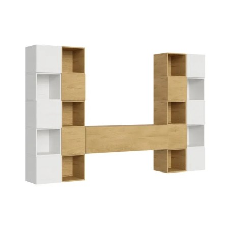 Parete attrezzata 314x200x39,5 cm, bianco frassino e quercia naturale