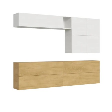 Parete attrezzata 308x200x39,5 cm, bianco frassino e quercia naturale