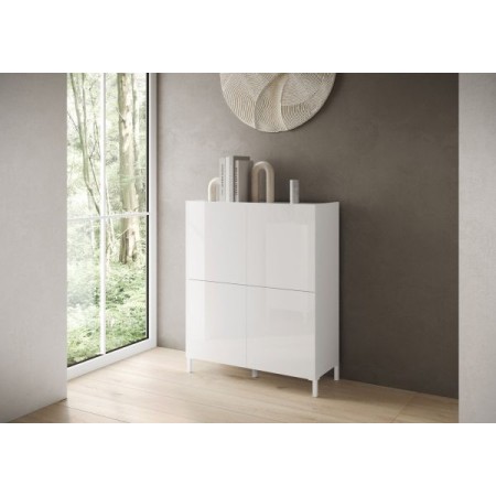 Credenza alta 4 ante Solaria colore bianco lucido