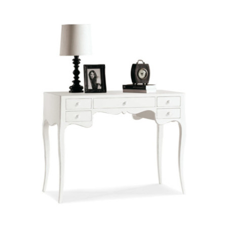 Scrittoio con 5 cassetti classica in legno massello bianco opaco