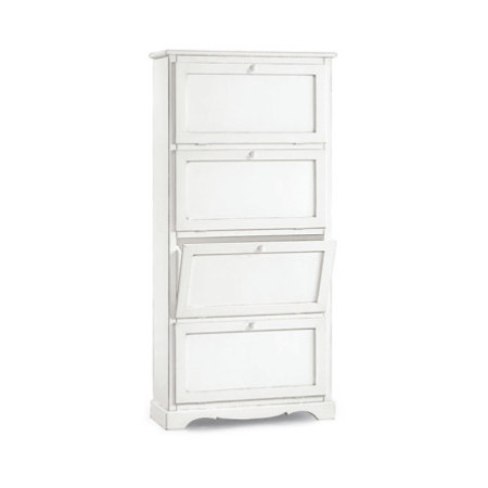 Scarpiera 4 ante a ribalte legno massello bianco opaco