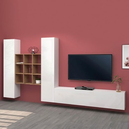 Parete attrezzata porta TV 2 armadi 1 libreria Maru