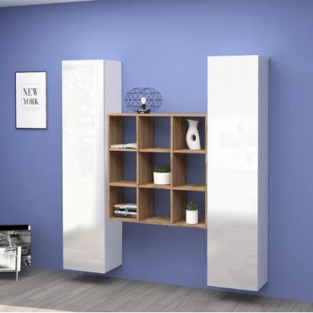 Parete attrezzata sospesa 2 armadi 1 libreria Maru