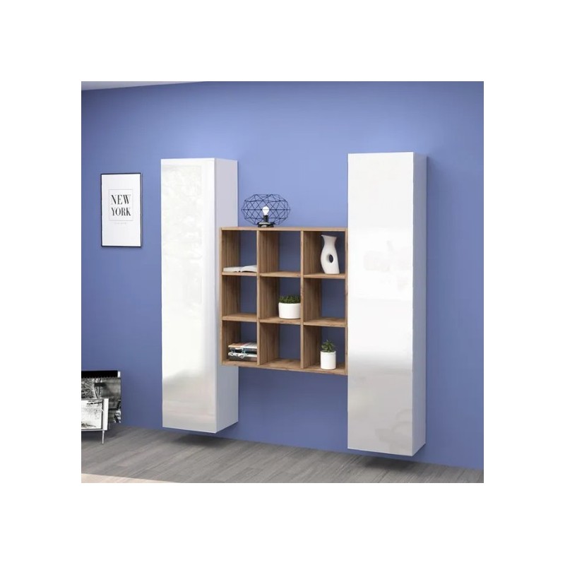 Parete attrezzata sospesa 2 armadi 1 libreria Maru Parete attrezzata sospesa 2 armadi 1 libreria Maru