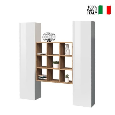 Parete attrezzata sospesa 2 armadi 1 libreria Maru