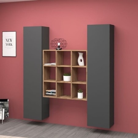 Parete attrezzata sospesa 2 armadi 1 libreria Maru