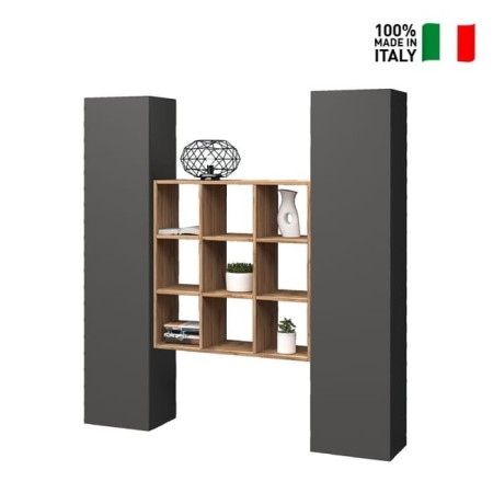 Parete attrezzata sospesa 2 armadi 1 libreria Maru