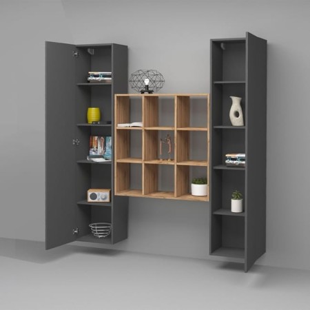 Parete attrezzata sospesa 2 armadi 1 libreria Maru