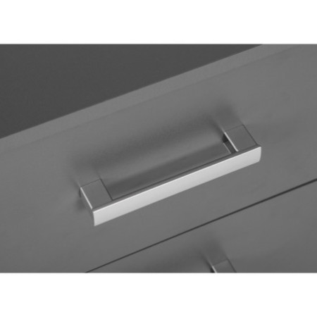 Cassettiera in laminato grigio, dimensioni 122x40x51 cm. Dotata di 6 cassetti con maniglie