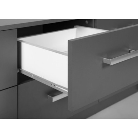 cassettiera in laminato grigio con sei cassetti è la soluzione ideale     funzionale e dal design moderno.