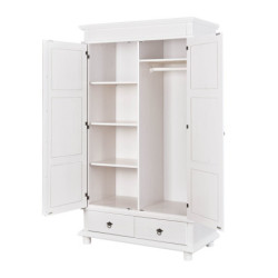 Armadio con 2 ante in pino massello bianco, misure: 116x57x199 cm.