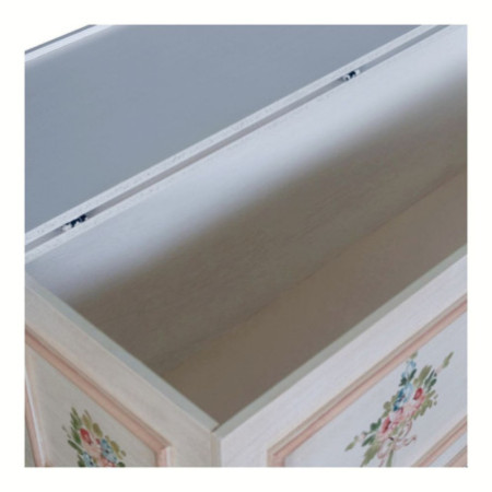 Cassapanca arte povera in legno shabby bianco anticato decorato filo rosa