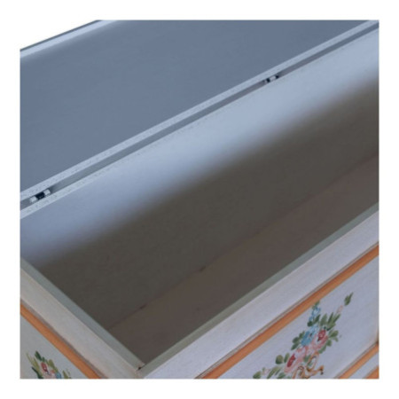 Cassapanca arte povera in legno shabby bianco anticato decorato filo arancio