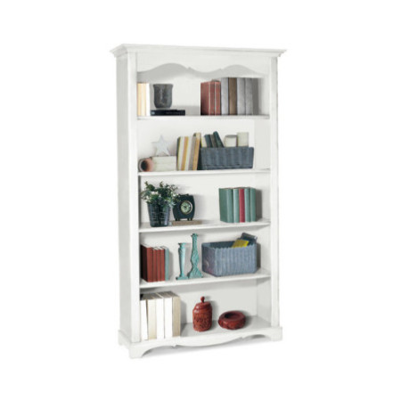 Libreria Bianca Arte Povera in Legno di Pioppo con 5 Ripiani 120x40x210 cm